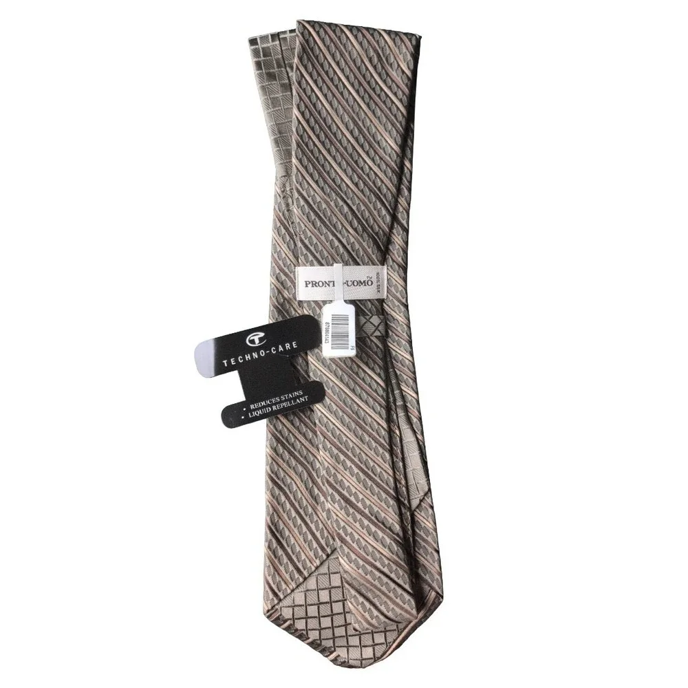 Men's Wearhouse Brown Striped‎ 100% Silk Tie NWT Wedding Prom Formal Necktie